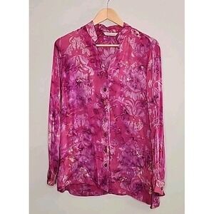 Soft Surroundings Womens XS Big Island Purple Tie Die Floral Long Sleeve Blouse